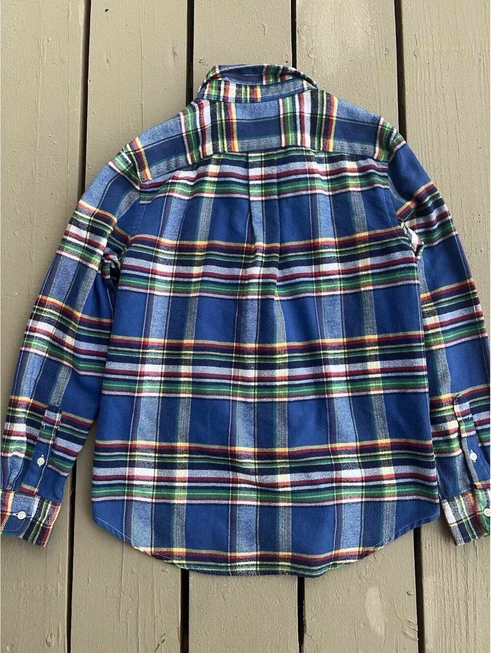Polo Ralph Lauren Flannel Shirt Boys 10-12 Blue Plaid Long Sleeve